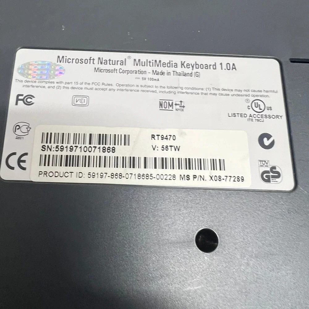 Microsoft Natural MultiMedia Keyboard 1.0A Ergonomic PS2 Wired White RT9470